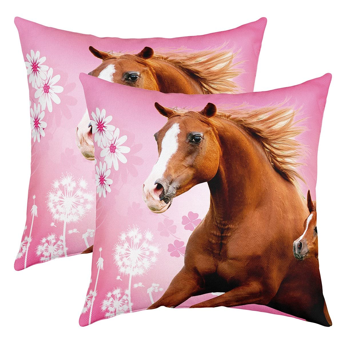 Loussiesd Galloping Horse Throw Pillow Covers for Sofa Bed Set of 2 Cherry Blossom Horse Decorative Pillows Cushion Covers Kawaii Farm Cowboy Pink Flower Pillow Inserts Not Included 22x22 Inch โ image 1