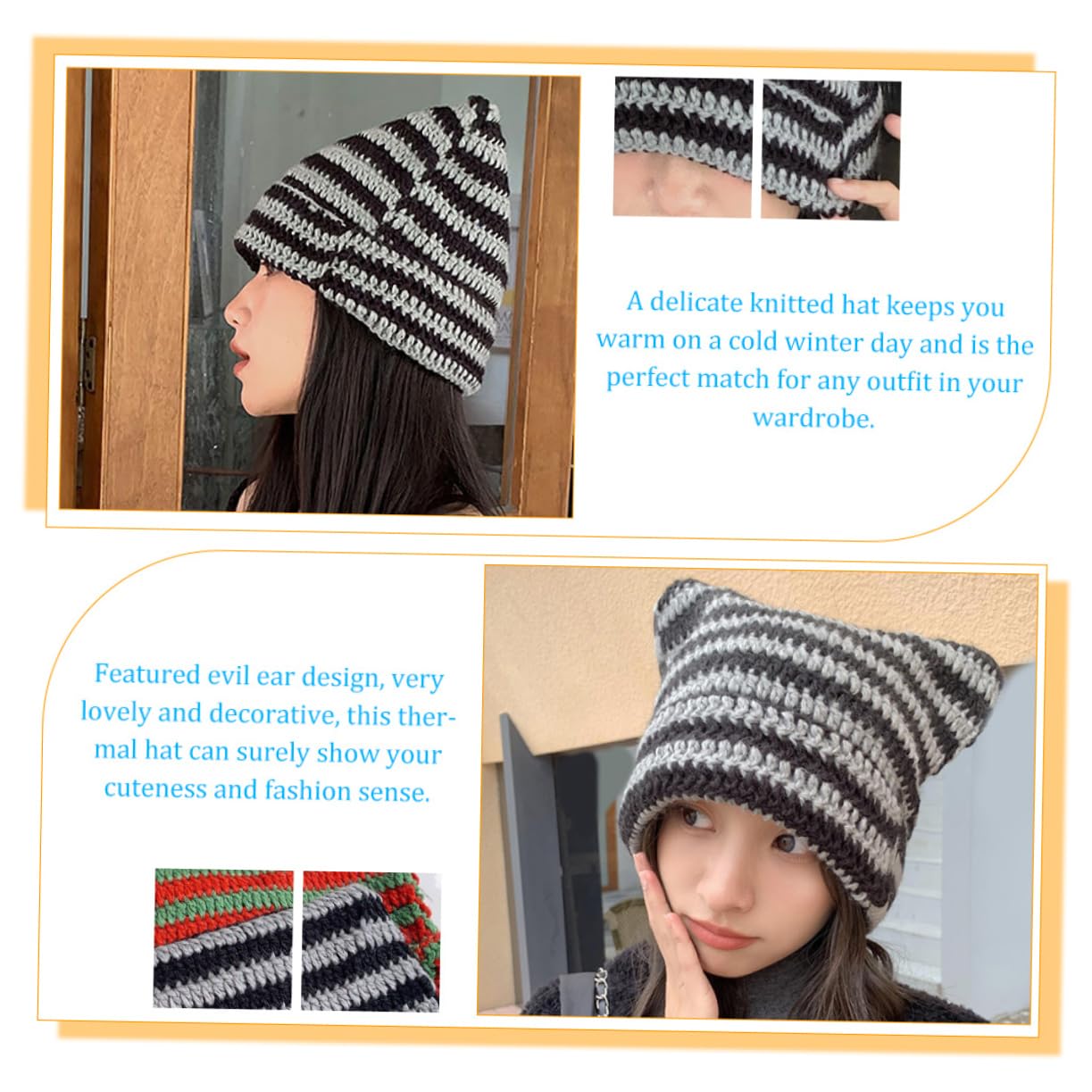 3 Piezas Gorro De Punto Sombrero De Damas Sombrero Informal Gorro Cálido Térmico Transpirable s De Mujer Gorras Accesorios De Mujer Gato Black Acrílico