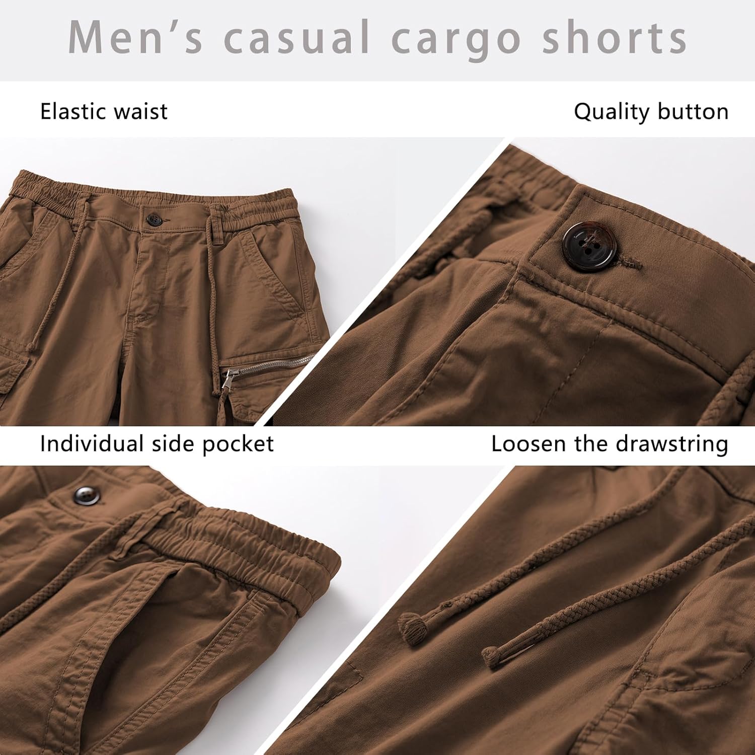 Men's Cargo Shorts Workwear Multi Pocket Shorts Elastic Belt Loose Casual Shorts - Image 3