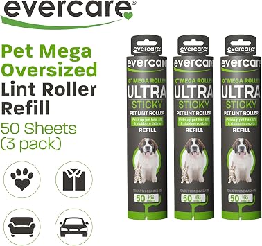Evercare Pack of 3 All-Purpose Pet Mega Oversized Lint Roller Refills, 50 Sheets Each