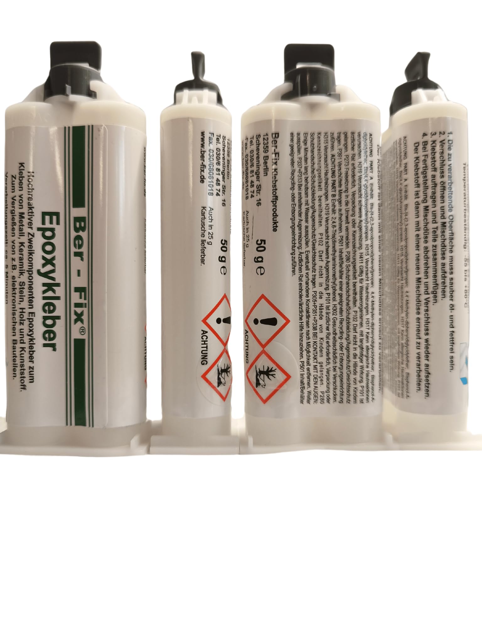 Ber-Fix® 2K Epoxidkleber 5 Min – Vorratspack (6x50g) | mit Dosierpistole; 2K-System für Spaltfüllung und feste Reparaturen; Aushärtung 5 Minuten; Inhalt: 6x50g