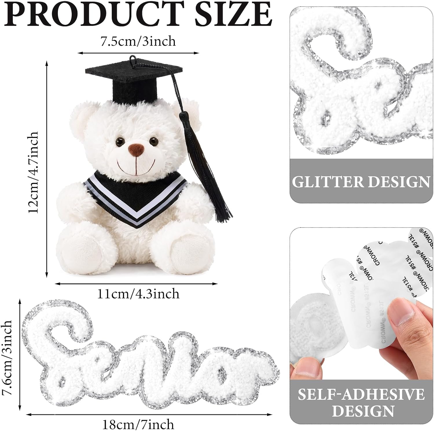 Thenshop Homecoming Mum Bear Supplies DIY Silver Senior Chenille Patch Set
