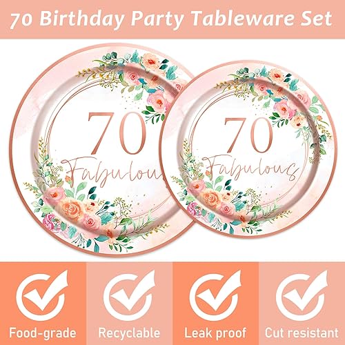 Miniatura 241 de 96 piezas de suministros de fiesta de cumpleaños florales de cumpleaños, platos de papel, servilletas, flores de oro rosa, decoraciones de fiesta