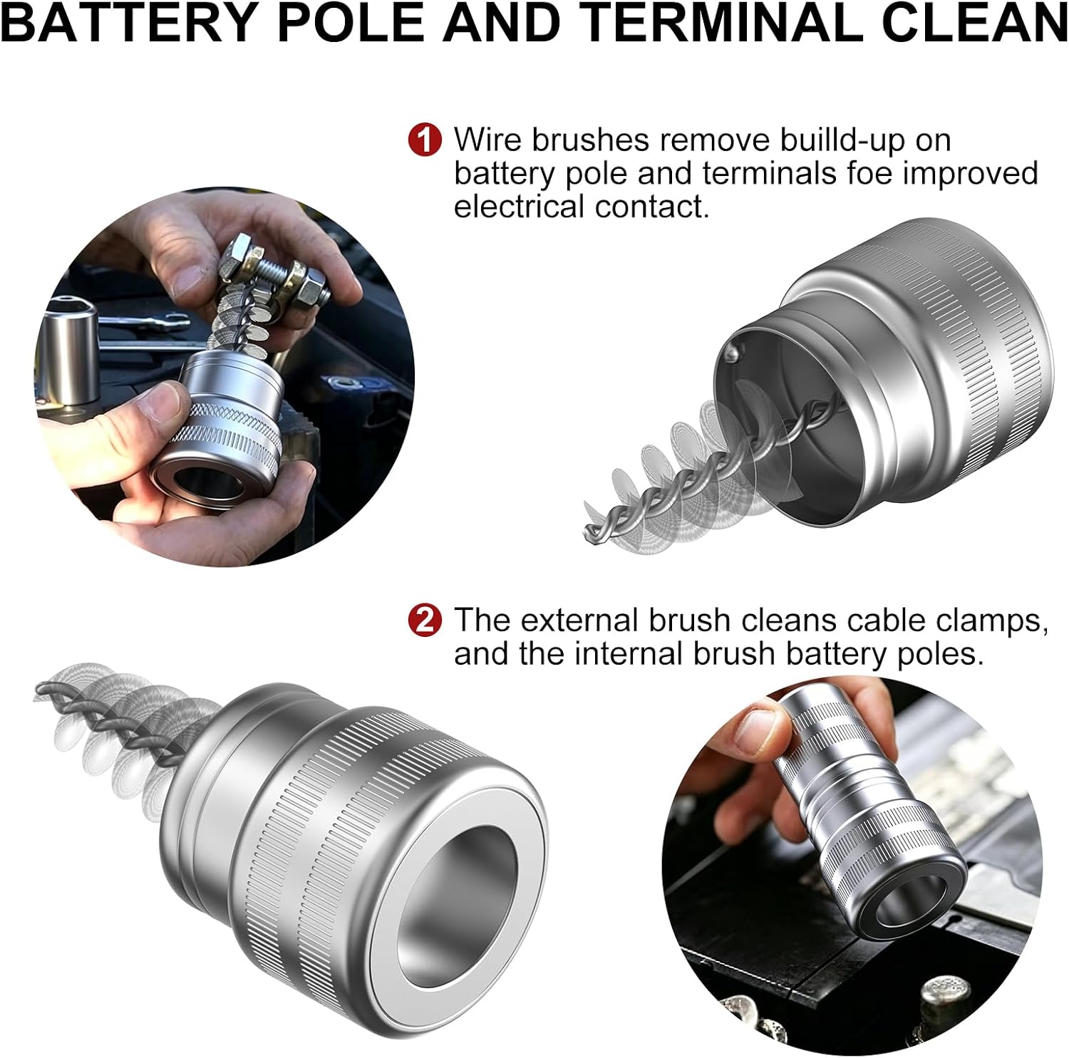 Vitog 15PCS Battery Terminal Connectors, Heavy Duty Positive Negative Battery Terminals with 4PCS 2 Gauge 3/8" Copper Lugs, 4 Heatshrink, 2 Cover, 2 Anti Corrosion Washers & 1 Battery Terminal Cleaner