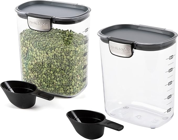 Amazon.com: Progressive International ProKeeper+ Juego de recipientes de almacenamiento de alimentos transparentes de plástico herméticos para la cocina con accesorios magnéticos, set de 2 piezas (grano 2.5 : Hogar y Cocina