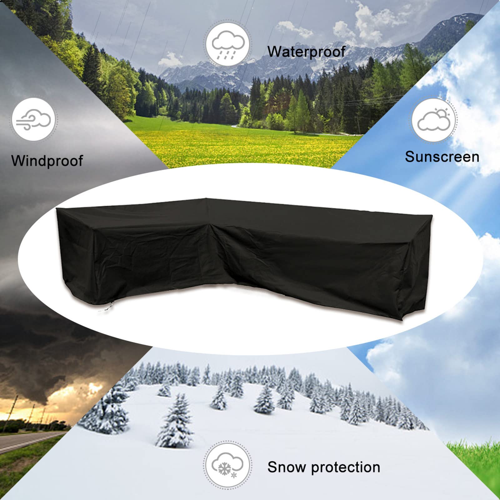 Copertura Impermeabile Per Divano Da Giardino Angolare A L | Tessuto Oxford 420D, Dimensioni 210x270x60 Cm, Nero
