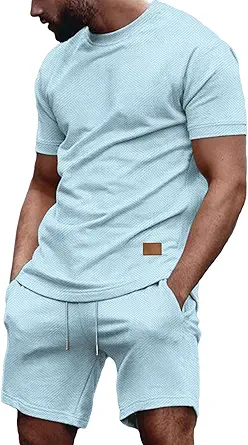 Vssjavun Men's Track Suits 2 Piece Outfits Casual Short Sleeve Shirt and Shorts Set Sweatsuit Summer Tracksuit