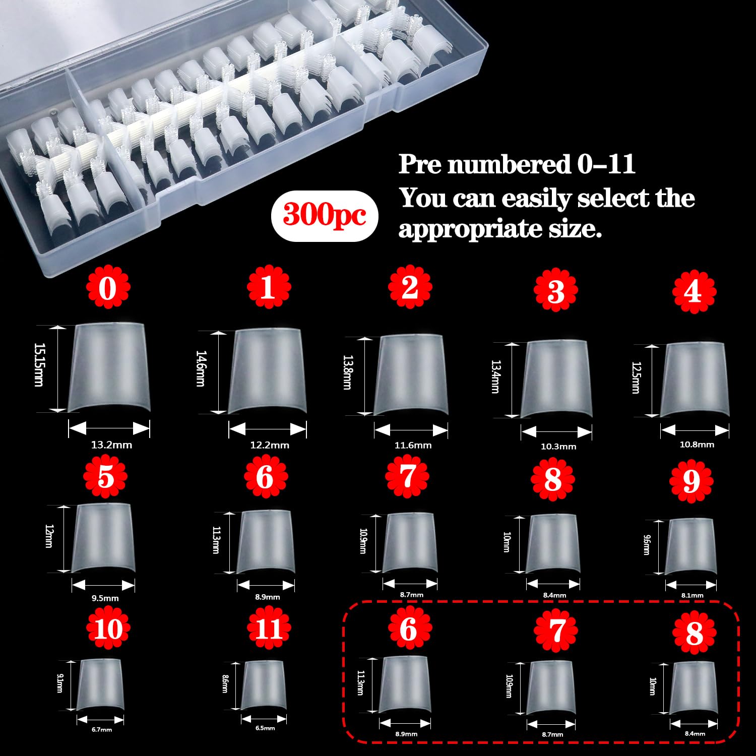 300PCS Short Coffin Nail Tips, Half Cover No C Curve Nail Tips, 12 Sizes Full Matte Coffin Nails Tips for Acrylic Nails Professional, Acrylic Short Press on nails for Nail Extension at Home DIY Salon