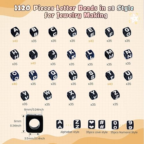 Miniatura 3 de FZIIVQU 1120 cuentas de letras cuadradas acrílicas, cuentas de letras A-Z de 0.236 x 0.236 pulgadas con número de color, cuentas de cubo de amor,