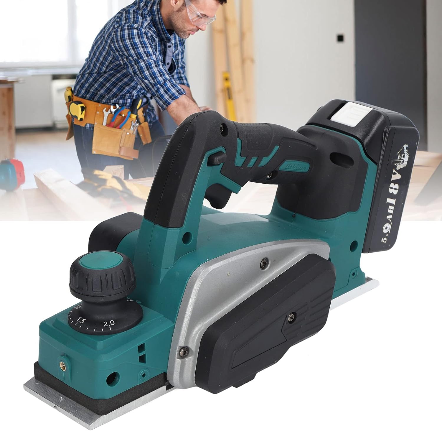 Cordless Electric Planer, Electric Planer Cordless Woodworking Hand with Soft Grip for Home Furniture 18V 12000RPM, Hardwareplaner