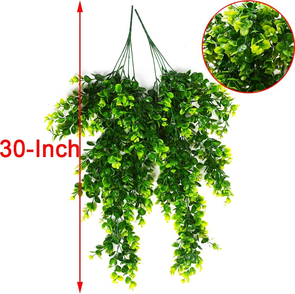 2pcs Artificial Hanging Plants Fake Hanging Plant Faux Eucalyptus Leaf Greenery Vine Outdoor UV Resistant Plastic Plants (2, Green) - Image 6