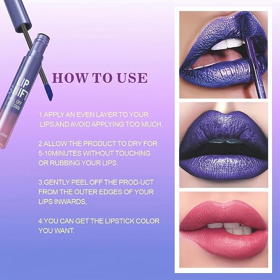 3Pcs Lip Stain Peel Off Set with Lip Liner Tattoo - Long Lasting, Waterproof, Transferproof Pout Stain for Women, Matte Finish Peel Off