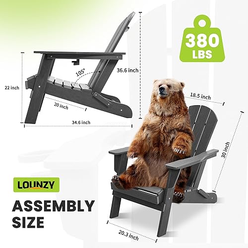 Miniatura 3 de LOUNZY Silla Adirondack plegable con soporte para tazas, silla plegable de polietileno de alta densidad para todo tipo de clima, silla Adirondack de