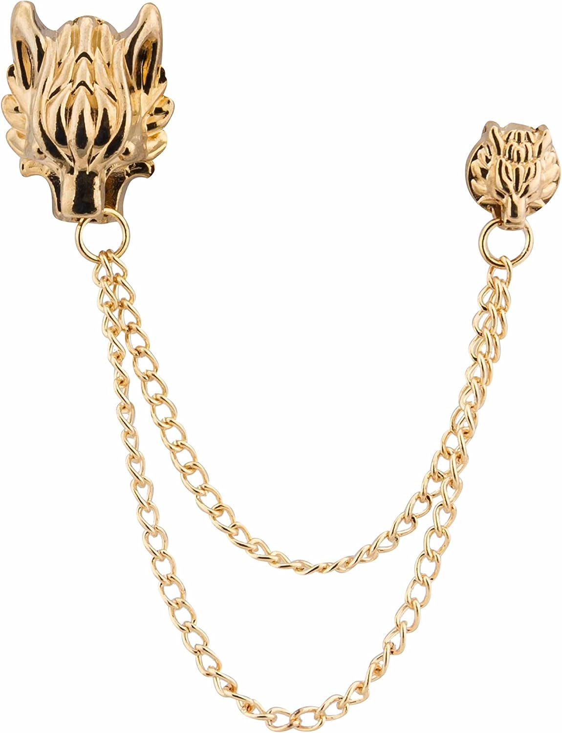 Knighthood Men's Dragon Head With Hanging Tassel Lapel Pin/Brooch Golden