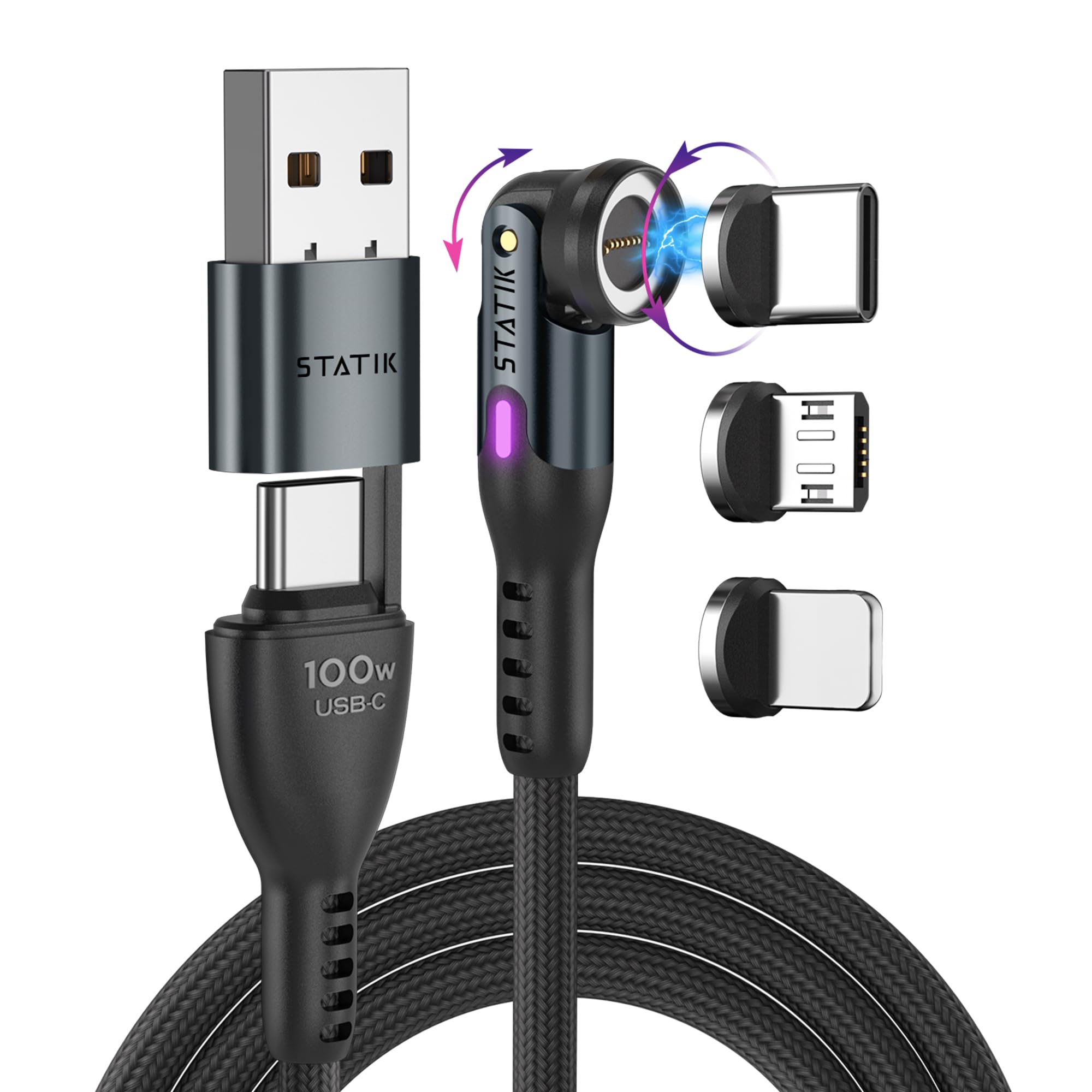 360 Pro Magnetic Charging Cable - 100W Fast Charging 3-in-1 Type C Cable
