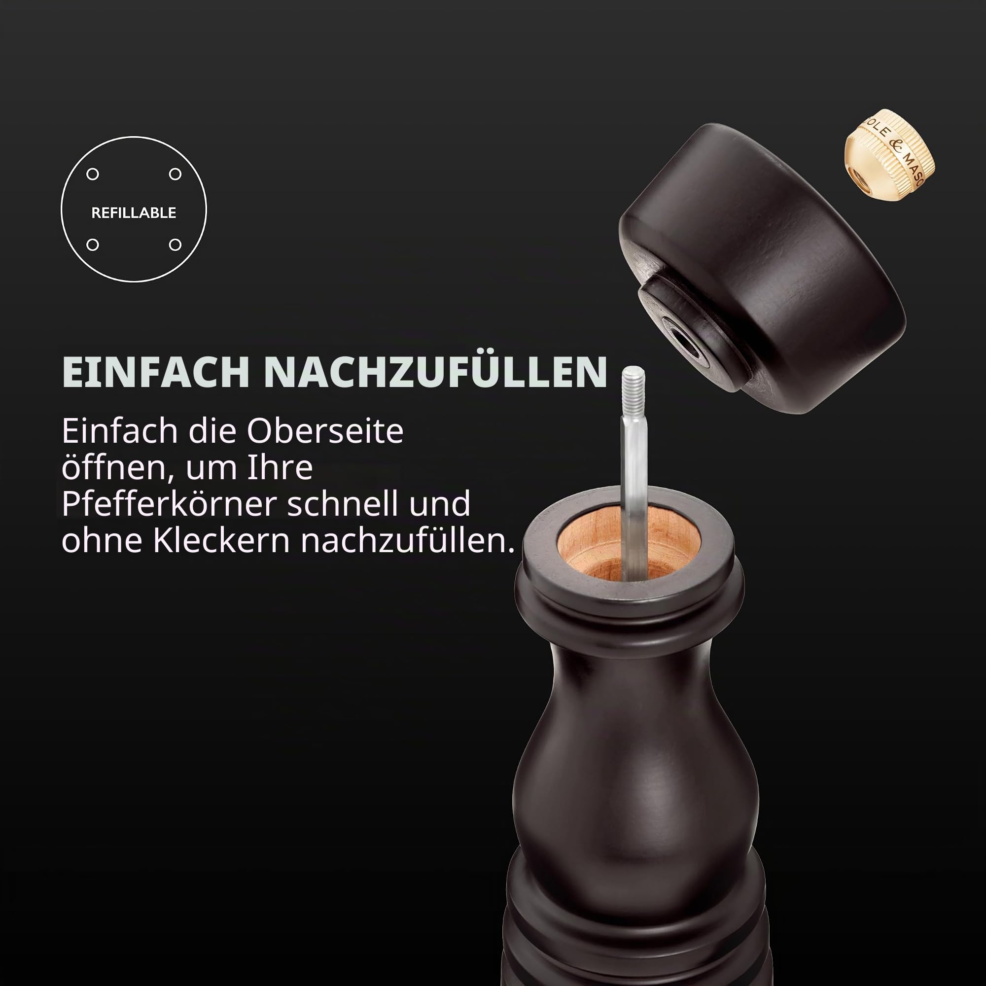 Cole & Mason London Pfeffermühle Groß 30 cm, Holz, Precision+ Mahlwerk | Pfeffermühle, Karbonstahl-Mahlwerk, verstellbarer Mahlgrad, Schokoladenfarbenes, Gewürzmühle, Lebenslange Mechanik-Garantie