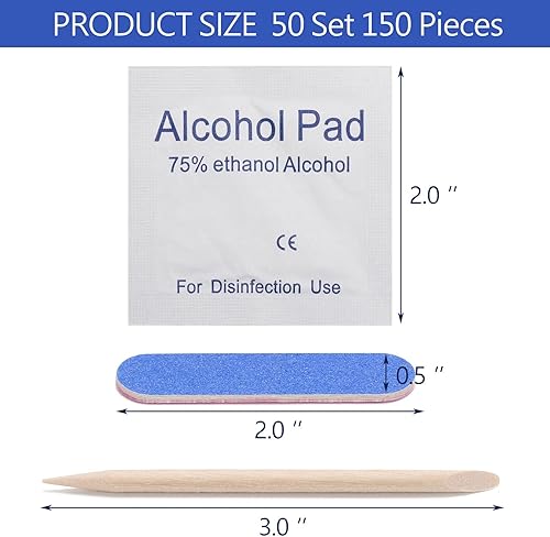 Miniatura 2 de Juego de 48 juegos de manicura desechable, juego de 3 limas de uñas, incluye lima de uñas de grano 100/180, palo de madera, almohadillas removedoras