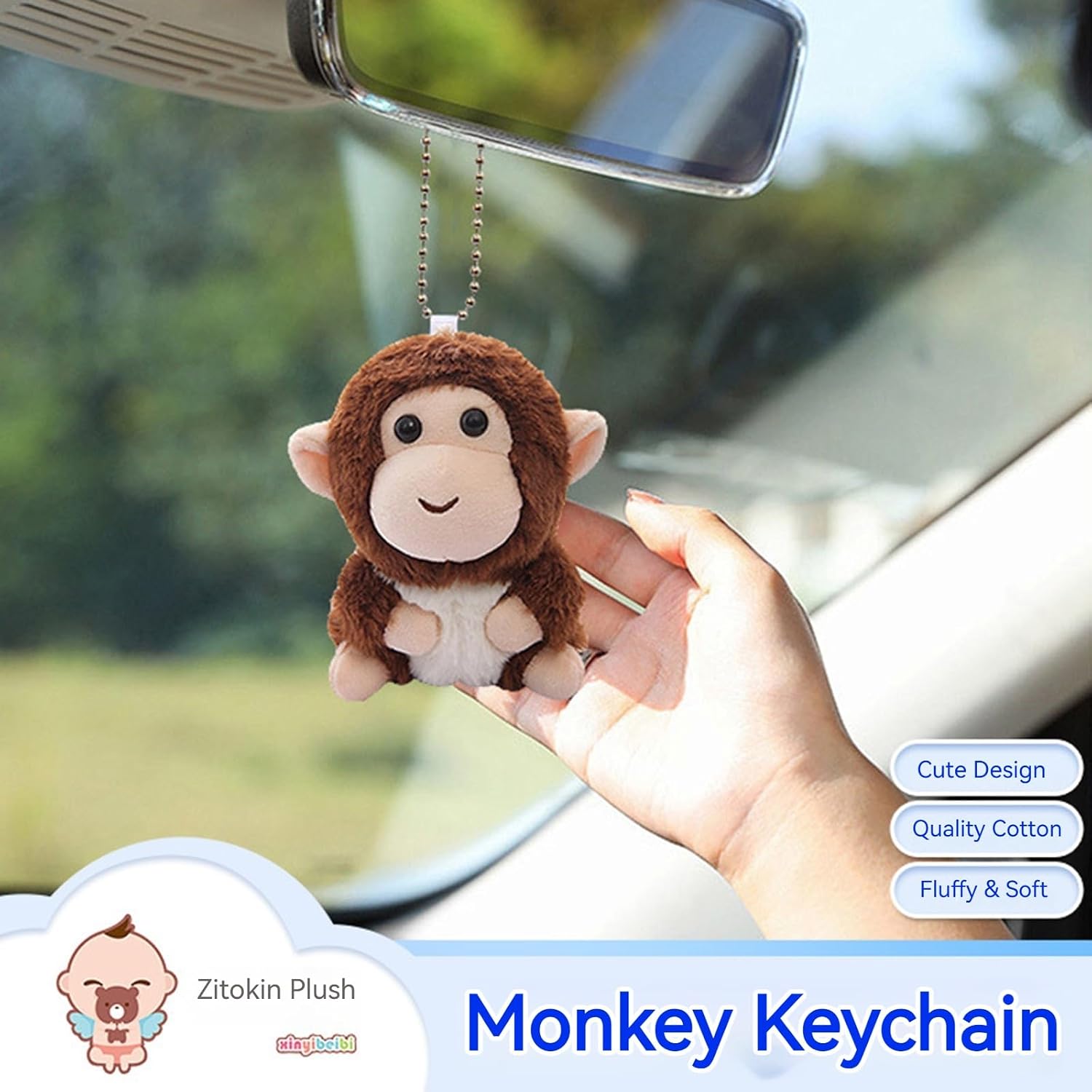 Cute Monkey Plush Keychain for Backpack, 4" Inch Monkey Bag Charms, Key Chain Accessories for Women Cat Gift
