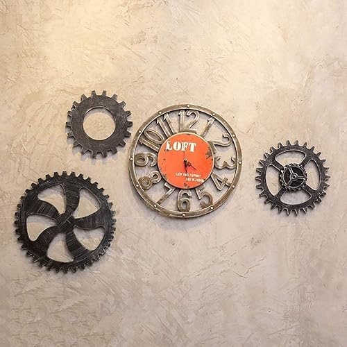 BTZHY Reloj de pared, reloj de pared vintage industrial con números romanos 3D, retro, funciona con pilas, decoración del hogar, sin tictac, para
