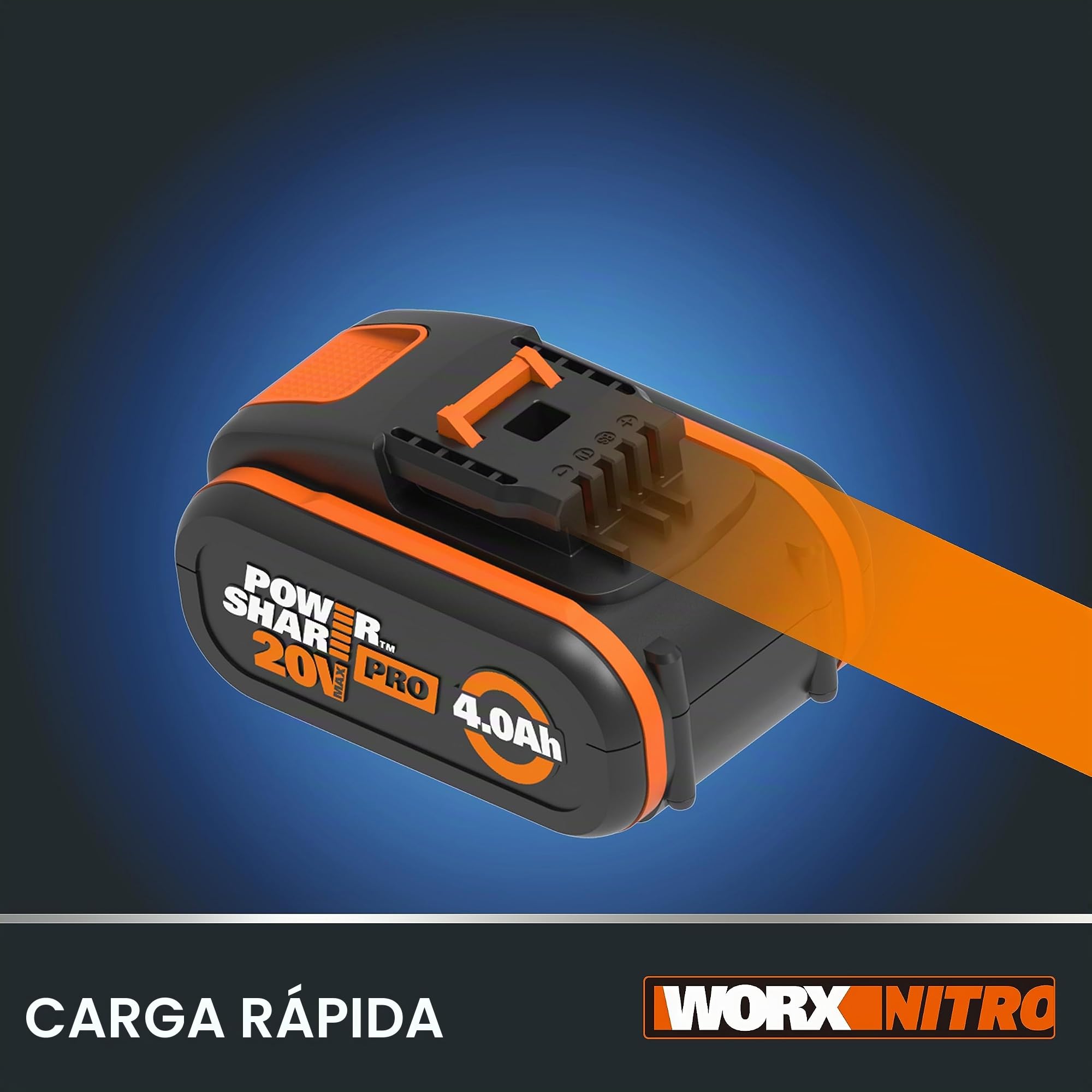 WORX 18V (20V MAX) 4.0Ah Li-Ion Batería WA3014 con Pantalla, PowerShare para Todos los Dispositivos WORX - Batería de Repuesto Batería Recargable de Alto Rendimiento