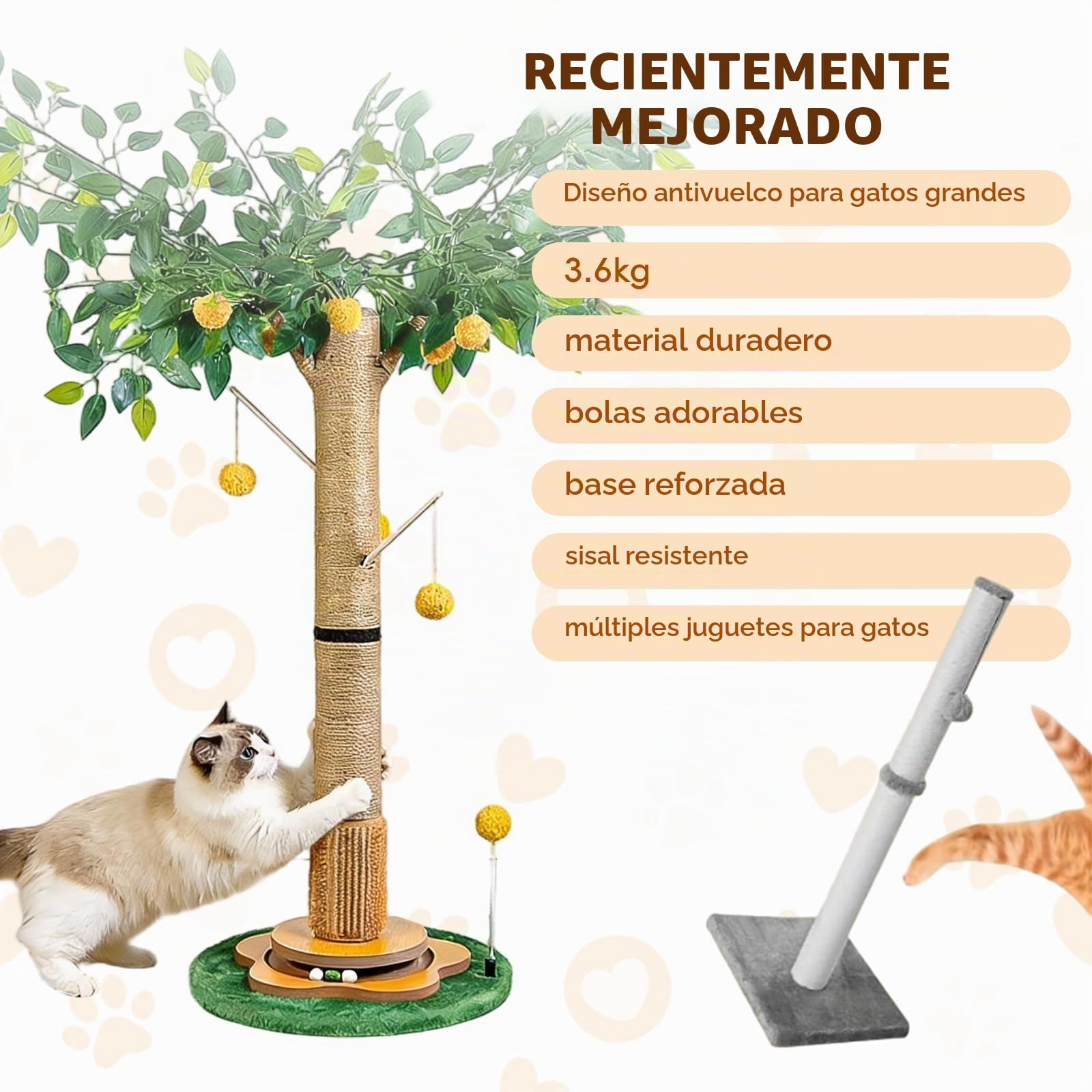 Árbol rascador para gatos con cuerda de sisal de primera calidad, rascador para rascar, bolas colgantes interactivas, juguete para interiores, rascadores, gatitos y gatos
