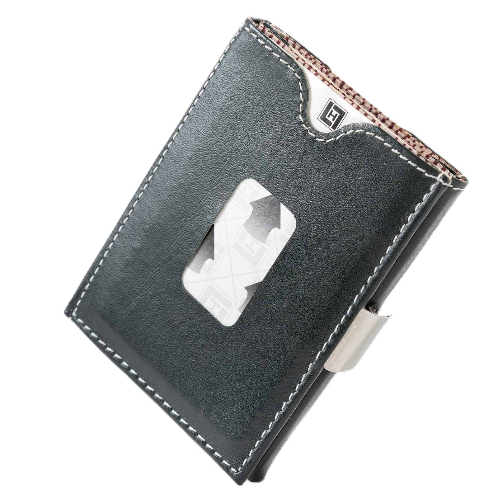 LLH Leather Trifold Wallet - RFID Blocking with Stainless Steel Locking Clip Wallet, Minimalist Front Pocket RFID Blocking Credit Card Holder (Dark Green)