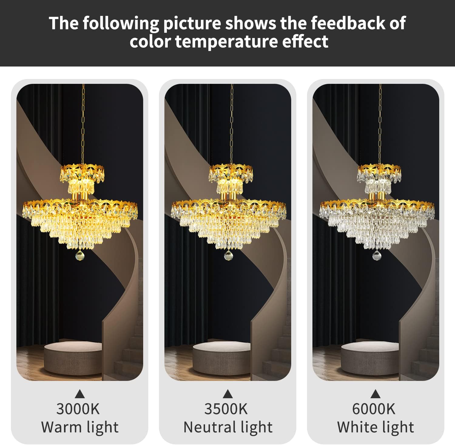 11-Lights Modern K9 Crystal Chandelier Gold 20" Round Chandeliers 6 Tiers Ceiling Pendant Light Fixtures Golden Large Raindrop Flush Mount Chandelier for Living Room Staircase Bedroom Hallway