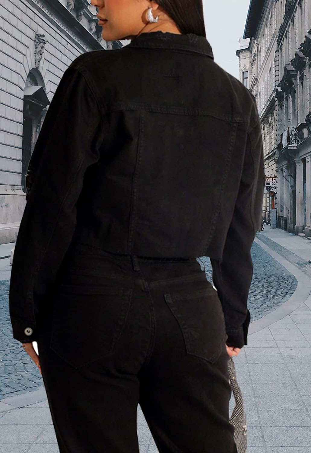 YouSexy Cropped Denim Jackets for Women Long Sleeve Destroyed Wash Jean Jackets - Image 3