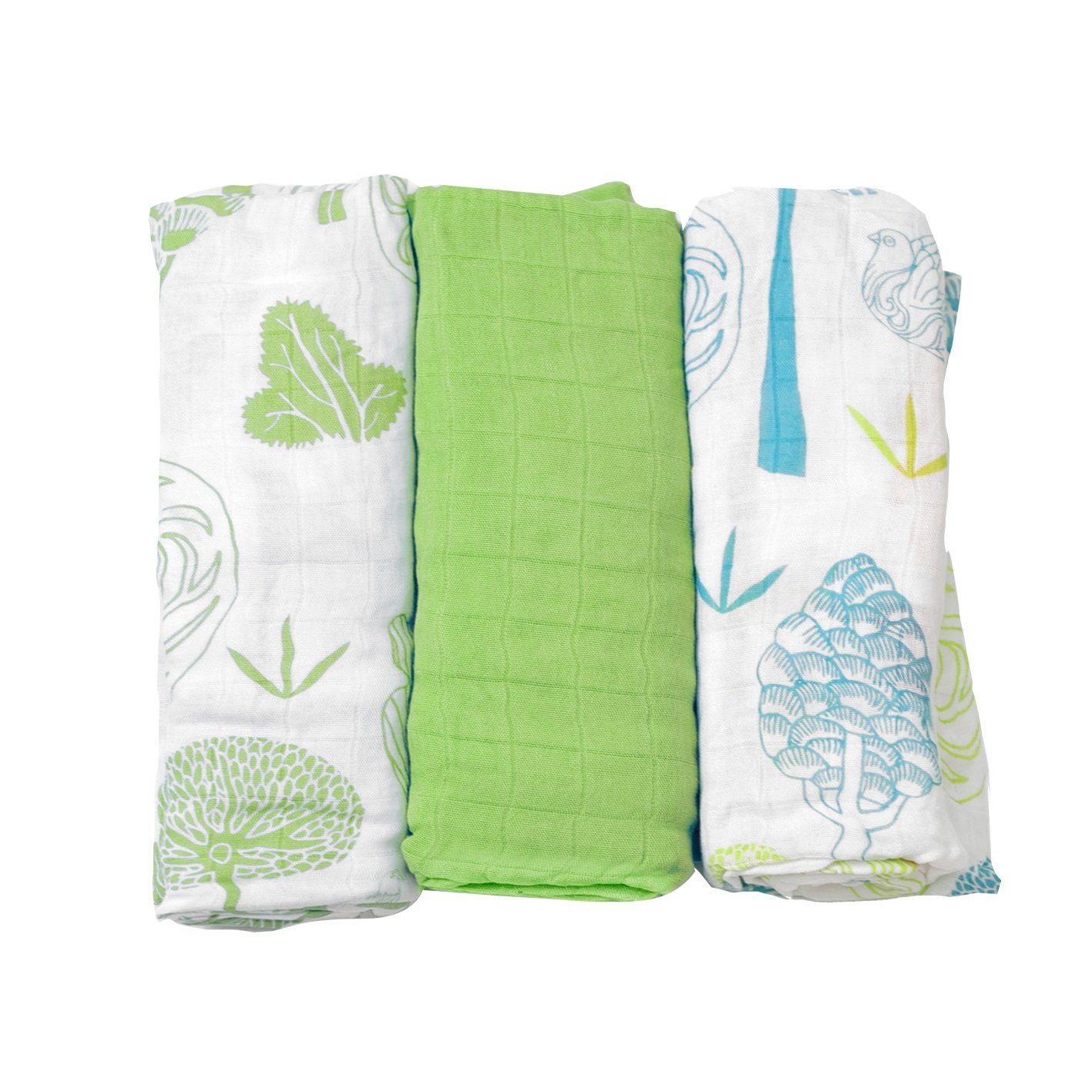 3 pc Bamboo Swaddle Wrap Muslins Green Baby