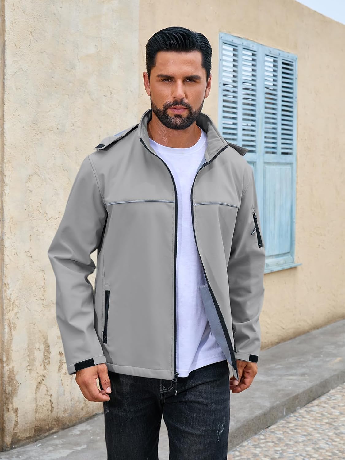 Yousify Mens Softshell Jacket Fleece Lined Windbreaker Lightweight Rain Waterproof Hooded Jackets for Hiking