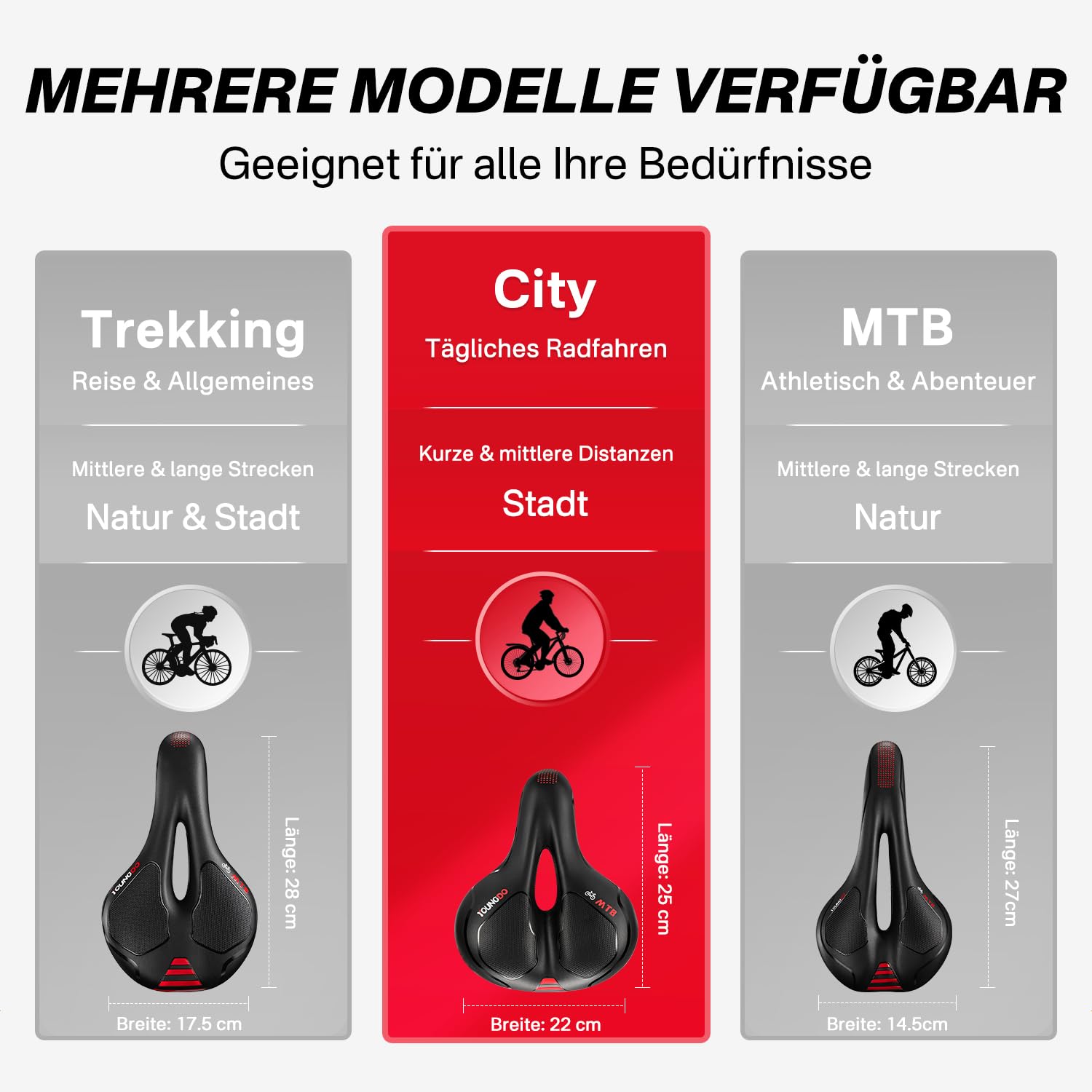 YOUNGDO Fahrradsattel, Gel Fahrradsitz, weicher, komfortabel atmungsaktiv stoßdämpfend, Ergonomisch Fahrrad Sattel mit wasserdichte Abdeckung