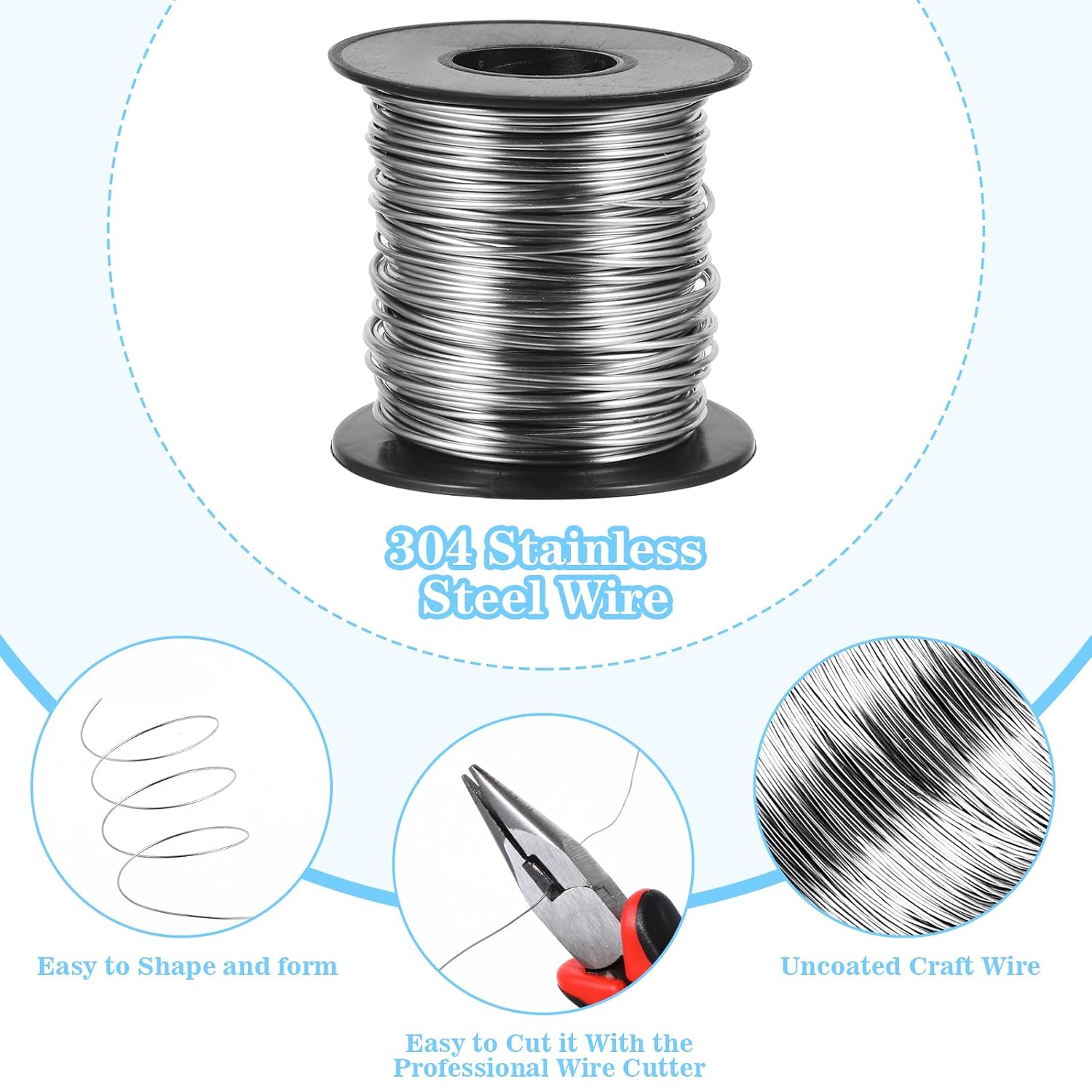 18 Gauge Wire for Jewelry Making, 1mm Craft Wire Bendable 18 Gauge Stainless Steel Wires for Jewelry Making 98 Ft Beading Wires Wrapping for Crafting