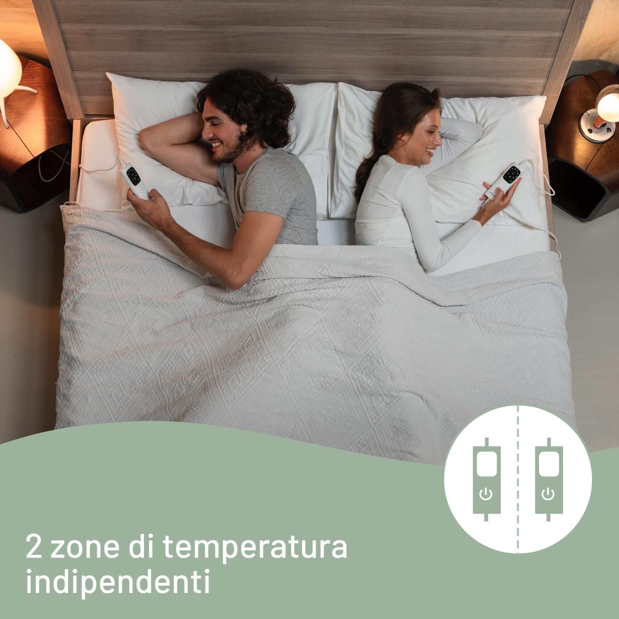 Imetec Scaldasonno Adapto Recreo, Matrimoniale 150 x 160 cm, Riscaldamento Rapido, Temperatura Costante e Personalizzata, Tessuto Anallergico Riciclato Lavabile, 2 comandi 6 Temperature, Made in Italy