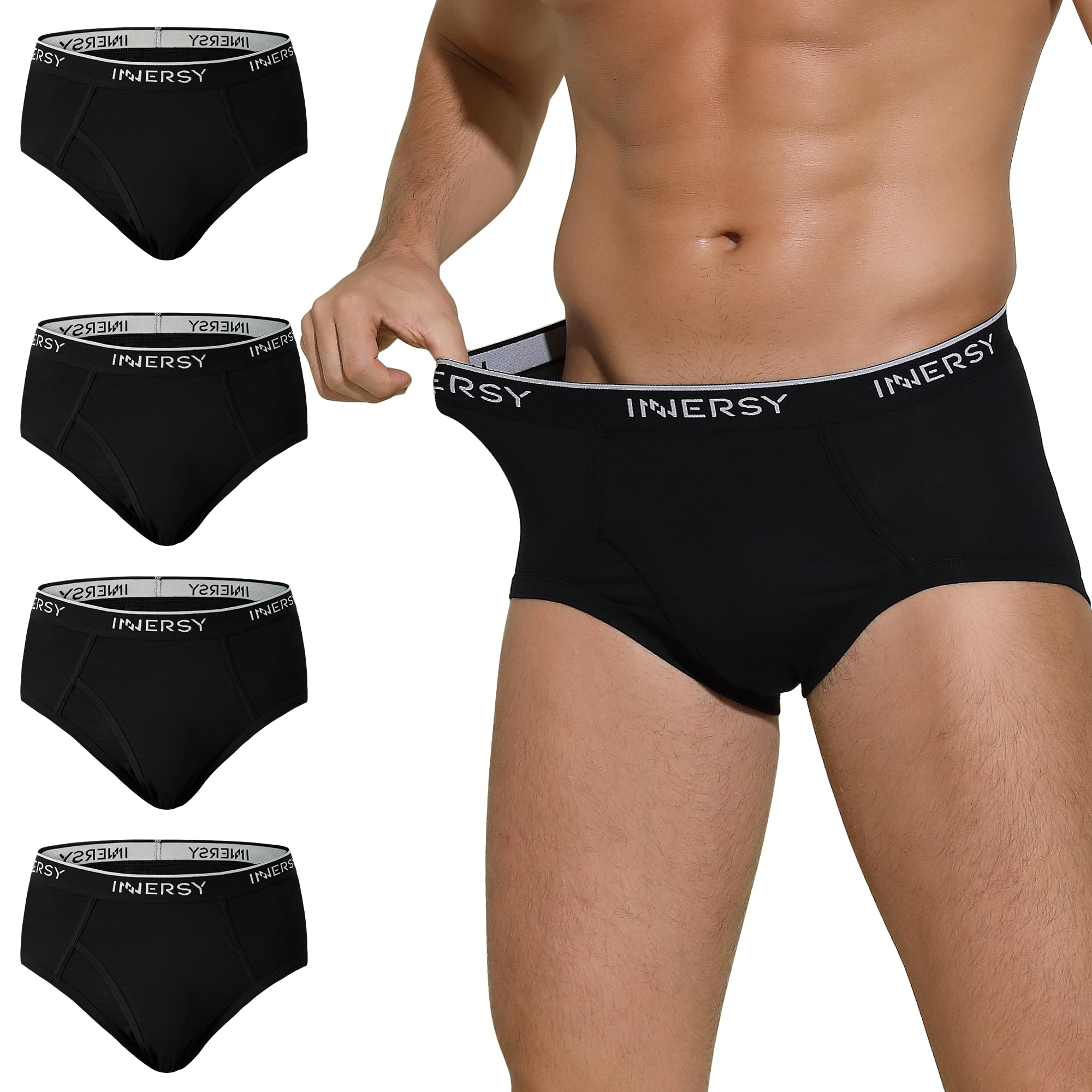 Elderly Mens Briefs Underwear Soft Cotton Underpants with Fly High Waist Pants Pack of 4