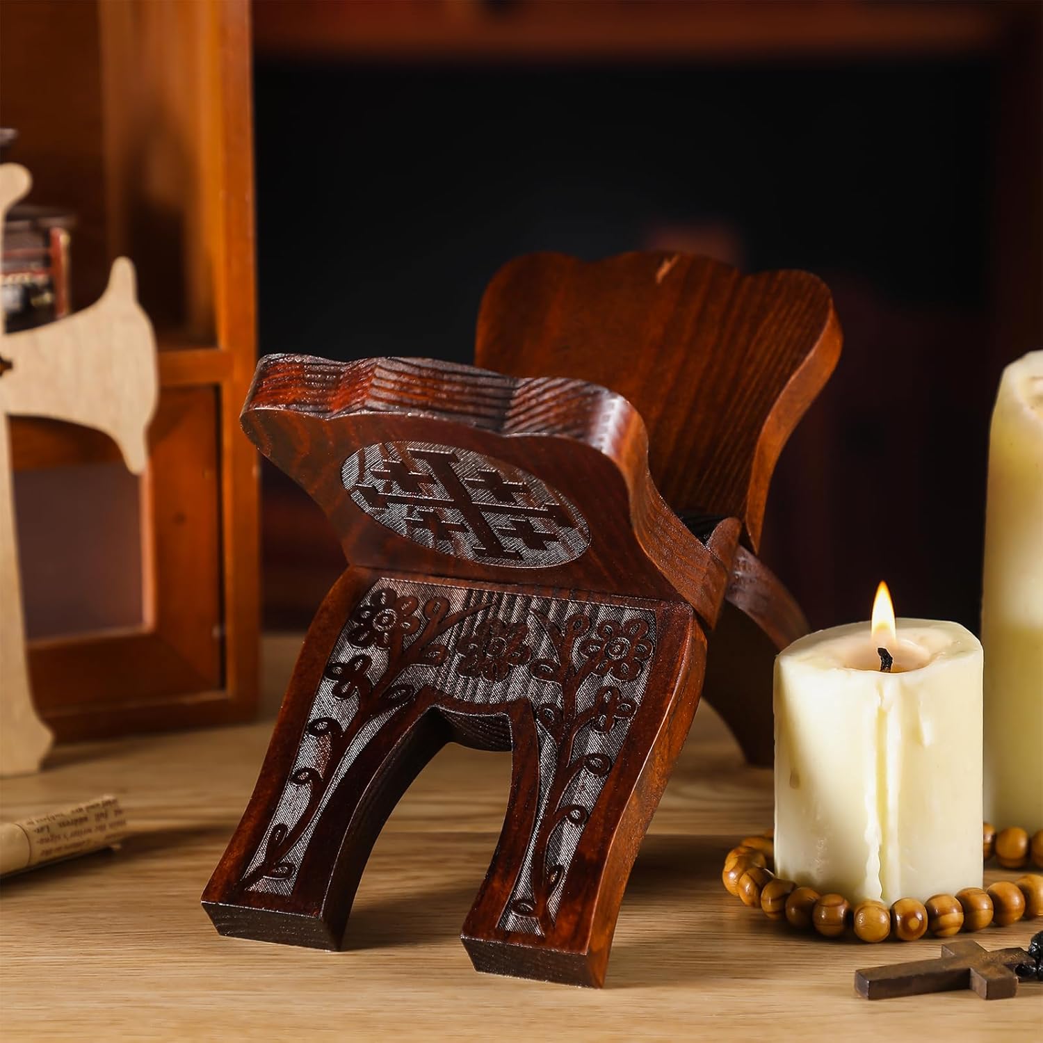 Cinnvoice Collapsable Pinewood Prayer Bible Book Stand Wooden Book Holder Quran Holy Bible Display Support Reading Books Holder Folding Religious Prayer Stand for Church Chapel Supplies Gift