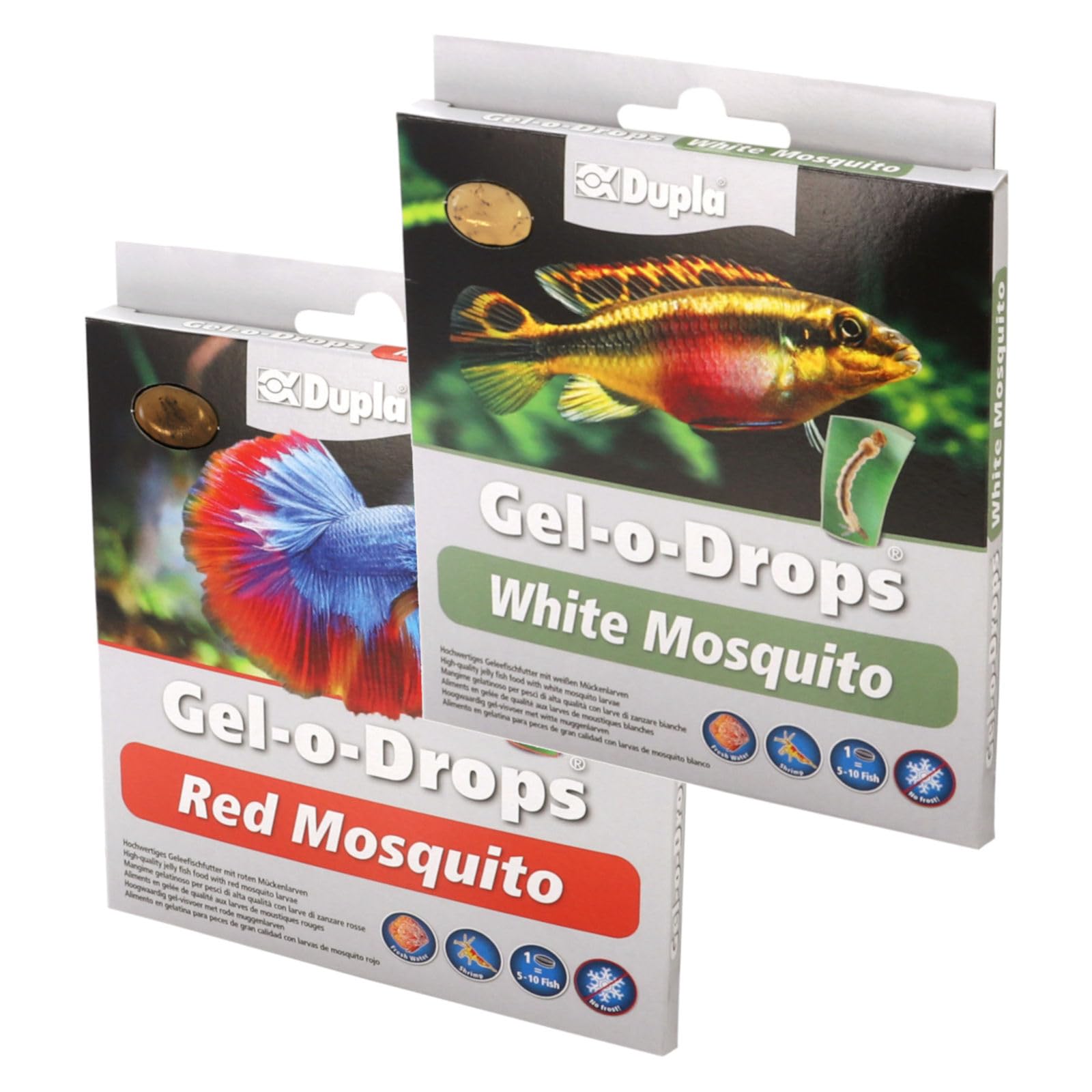 Dupla Comida para peces de Acuario Gel-o-Drops White Mosquito + Red Mosquito - Comida para peces contiene larvas de mosquito rojo y blanco