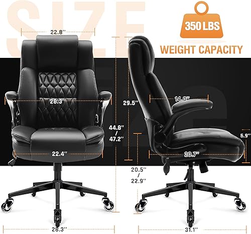 Miniatura 3 de Silla de Oficina Grande de Respaldo Alto - Soporte Lumbar Ajustable, Reposabrazos Abatibles hacia Arriba, Base de Metal Resistente, Cuero Sintético