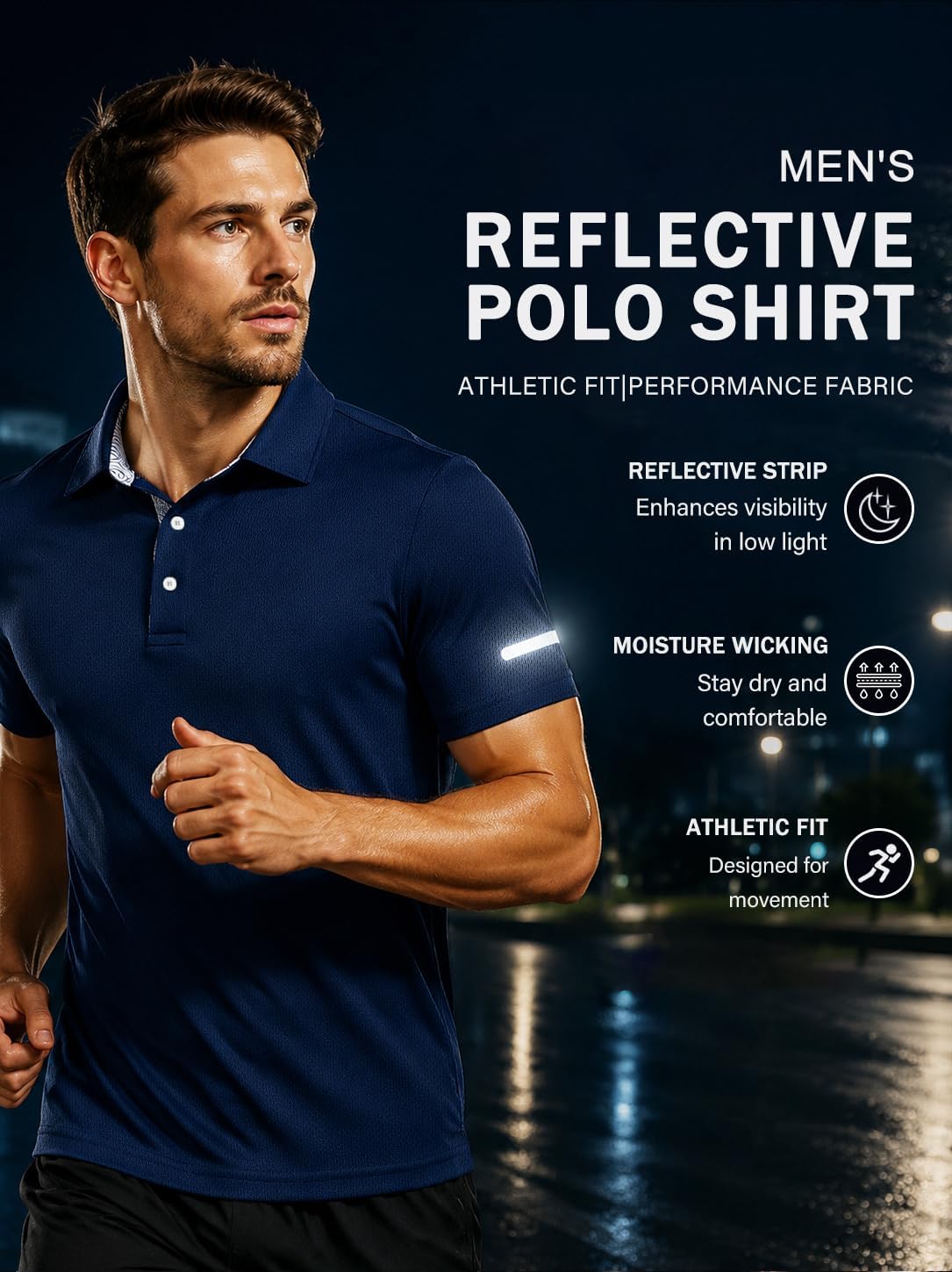 3 Pack Men's Quick Dry Polo Shirts, Moisture Wicking Short Sleeve Golf Shirts for Men with Glasses Holder