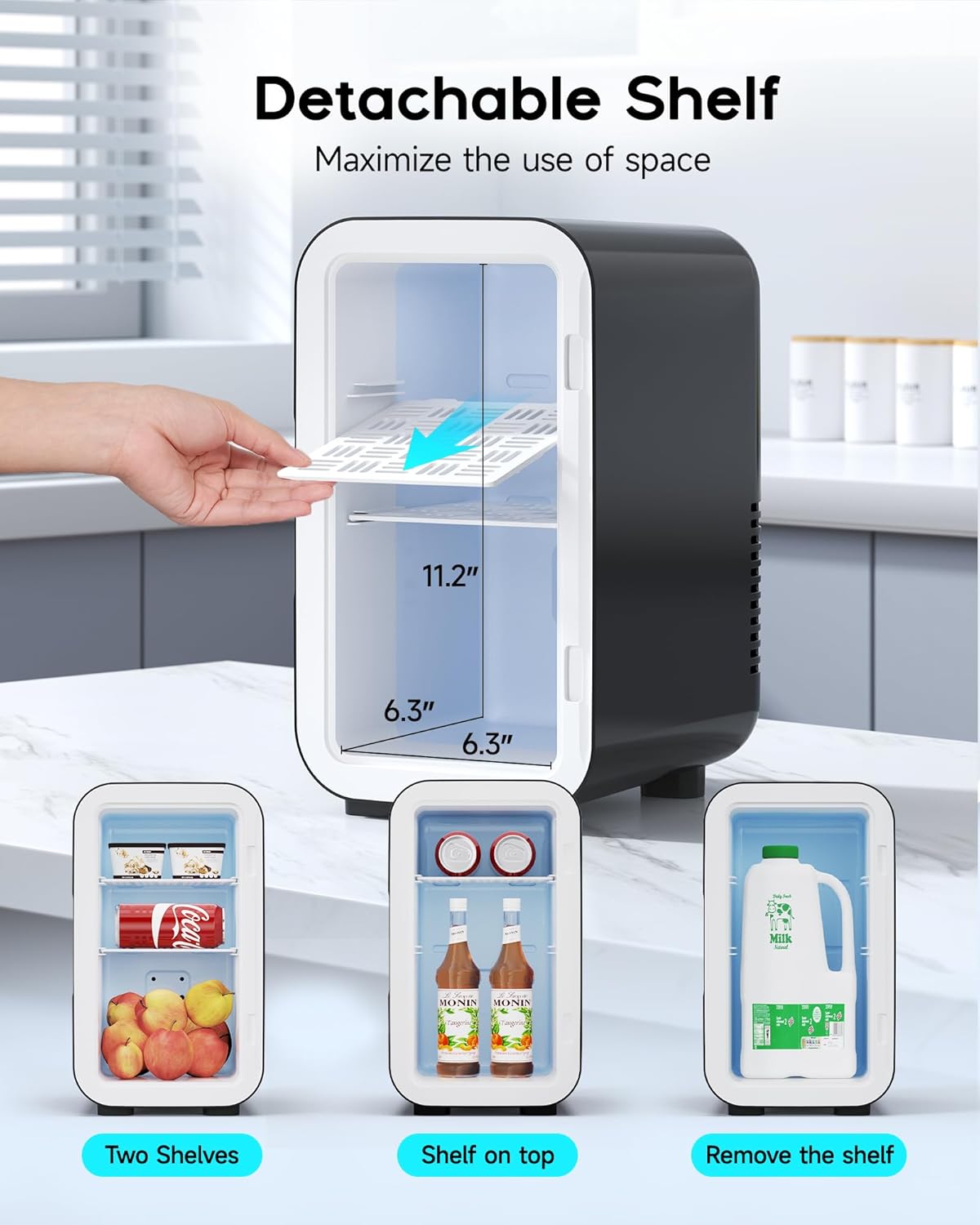 Mini Fridge,6 Liter / 8 Can Small Fridge for Bedroom, Car, Office & Dorm, AC100-120 V/DC 12 V Portable Thermoelectric Cooler & Warmer for Skincare, Food, Drinks,Black image 3 of 8 B0DRVF3V9K