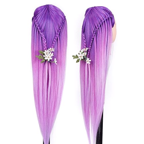 Miniatura 16 de Cabezal de entrenamiento de 26 a 28 pulgadas, cabeza de maniquí para peinado, cosmetología, cabeza de muñeca, fibra sintética, modelo de 60% Cabello