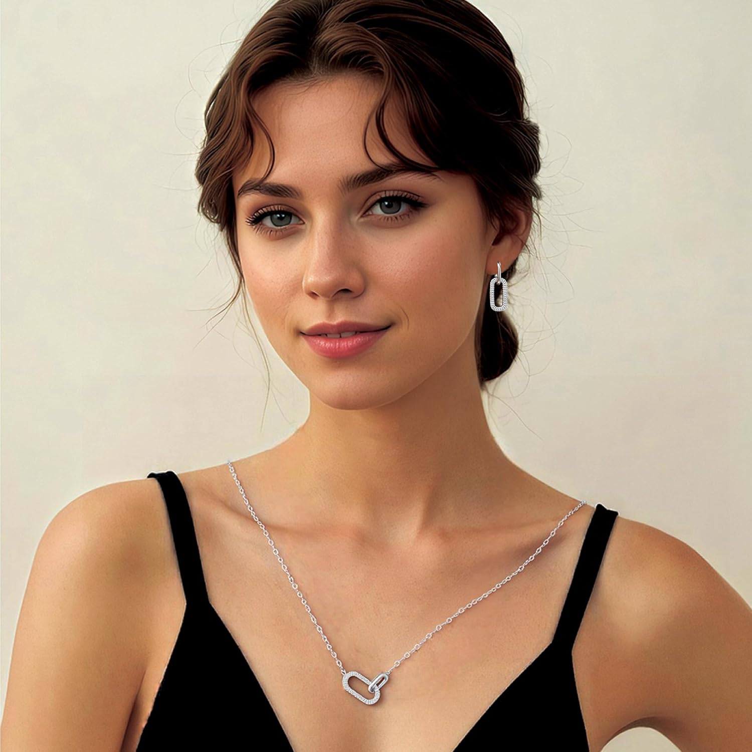 SUNFEEL 925 Sterling Silver 14K Gold Plated Pendant Necklace for Women, Dainty Interlocking Paperclip Necklaces Cubic Zirconia for Mom Wife Girlfriend Bridal Jewelry Gift for Prom Birthday Anniversary - Image 2