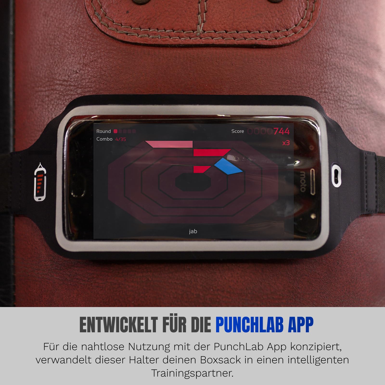 Strap Halterung für Smartphone, Boxsack, elastisches Band mit Tasche, Schwarz