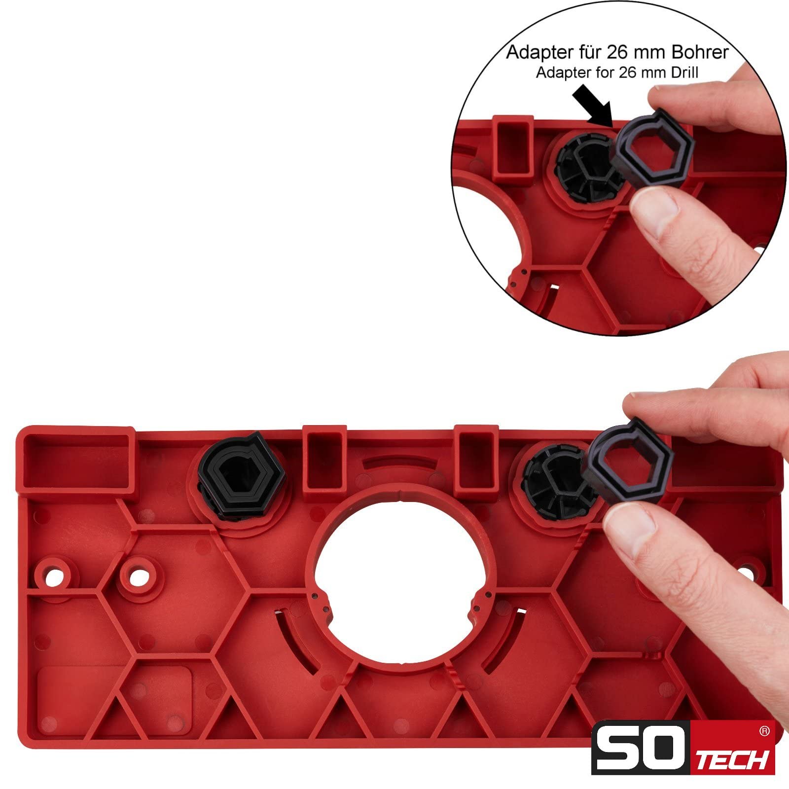 SOTECH Topfband-Bohrschablone mit Forstnerbohrer Ø 35 mm für SO-T45 Topfbänder mit einem Bohrlochabstand von 45 mm
