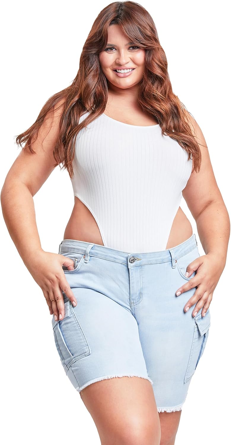 YMI Womens Women's Plus Size Low Rise Frayed Cargo Bermuda Shorts - Image 5