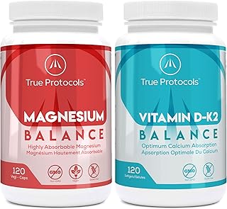 TRUE PROTOCOLS - Muscle Protocol (2 items) - Magnesium Balance & Vitamin D-K2 Balance - Bioavailable Capsules for Optimal Muscle Function, Bone Health, Stress Relief, and Sleep - 100% Non-GMO Supplements