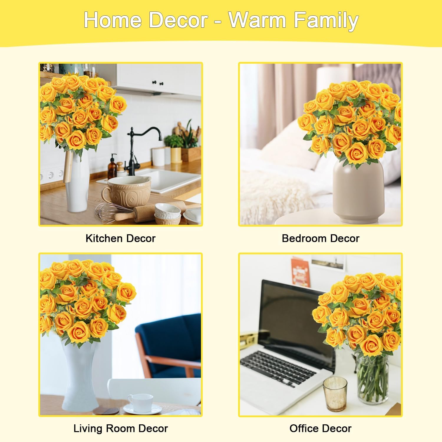 12Pcs Yellow Roses Artificial Flowers Fake Roses Faux Velvet Silk Flower for Home Wedding Decoration (Pearl Rose, Yellow) - Image 4