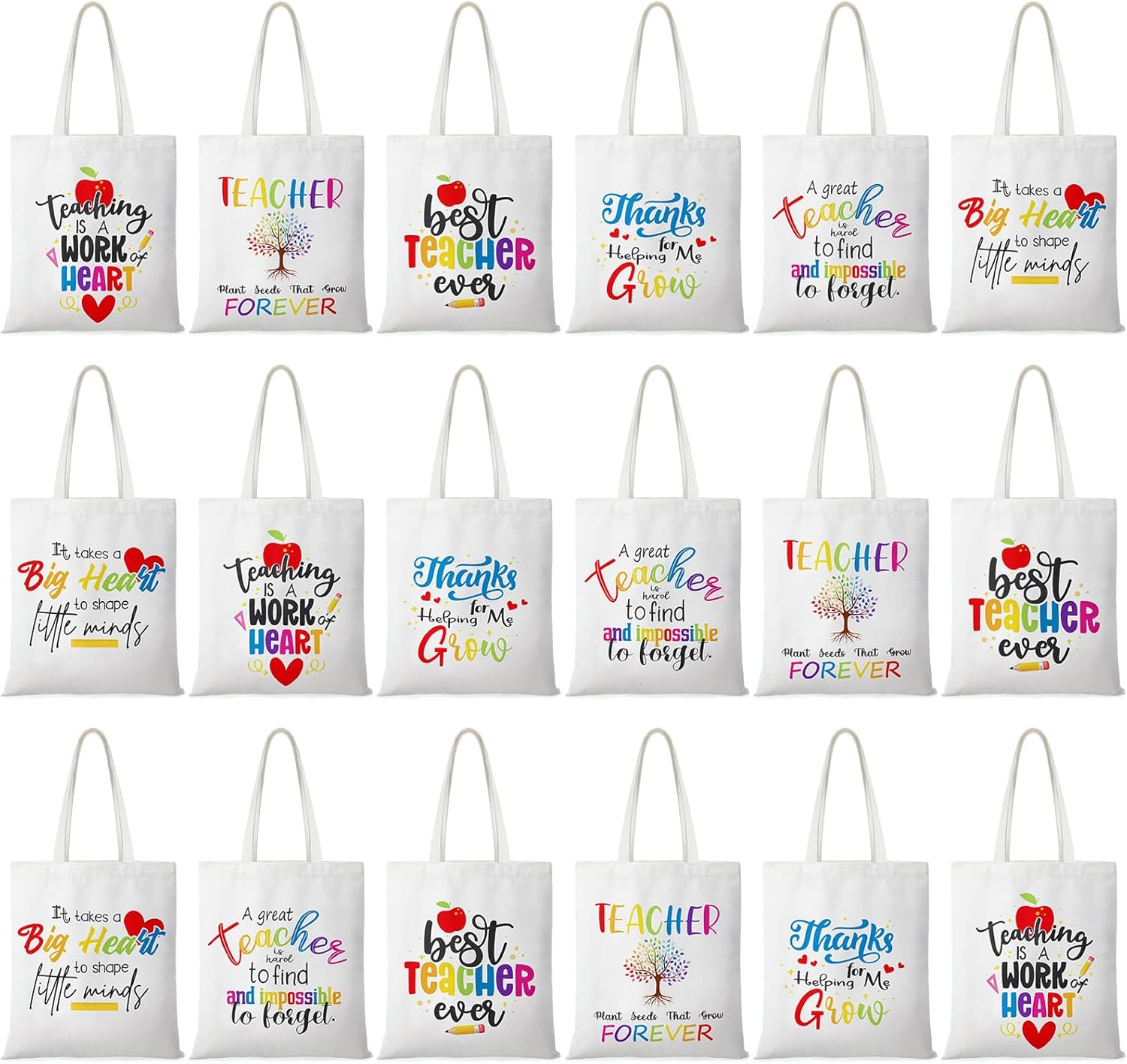 Sweetude 18 Pcs Teacher Canvas Tote Bags Bulk Teacher Appreciation Gifts for Christmas Teachers Appreciation Week