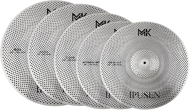 Low-volume cymbal set Gold and silver muffled cymbals 14-inch hi-hat + 16-inch crash + 18-inch crash + 20-inch ride Practice silent drum cymbal set silver