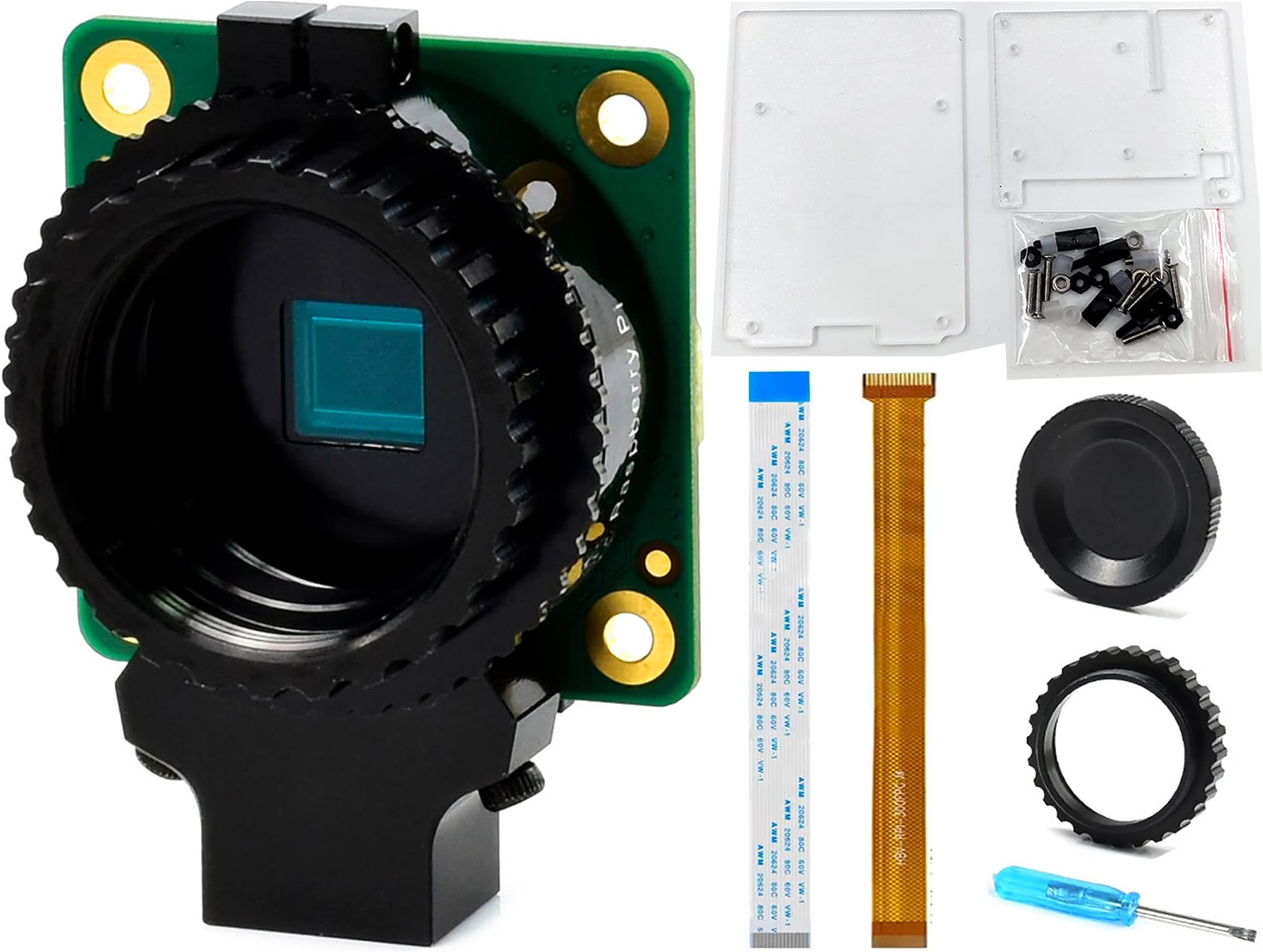 Raspberry Pi HQ Camera Module with Case for Raspberry Pi 4B/3B+/3B/2B/A+/Zero/W/Zero WH,12.3MP IMX477 Sensor Support C- and CS-Mount Lenses, Alternative for Raspberry Pi Camera Module V2 (8 Items)