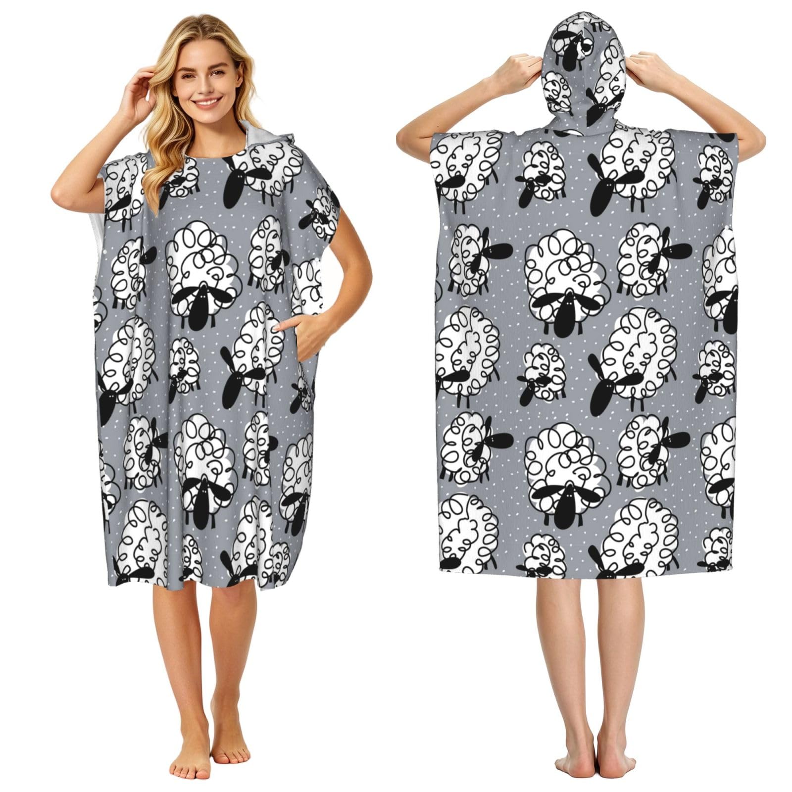 Poadnly Funny Sheep, Adult Hooded Beach Towel 90 x 110 cm,Changing Bath Robe, Surf Poncho Towel For Women Men